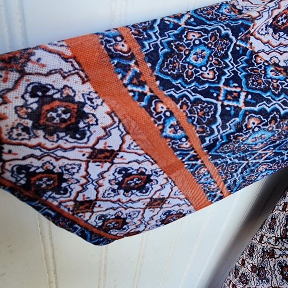 Exclusive One Geo Print Boho Kimono Duster Top Stretch Mesh Lightweight Sz M - Picture 4 of 13